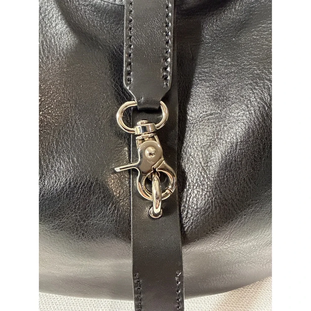 Vera Pelle Italiana Black Vegetable Tanned Leather Hobo Bag Made in Italy NWT